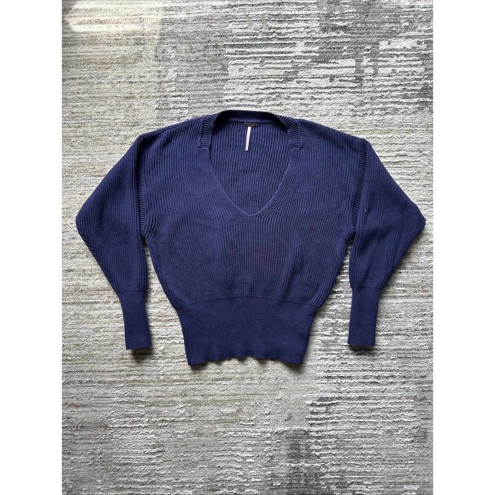 Free People Sweater Womens XS(P)Blue Ribbed Knit V-Neck Dolman Pullover OB560480